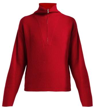 Allude Half-zip Ribbed Cashmere Sweater - Womens - Red