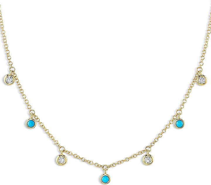 Moon Meadow 14K Yellow Gold Turquoise Diamond Dangle Collar