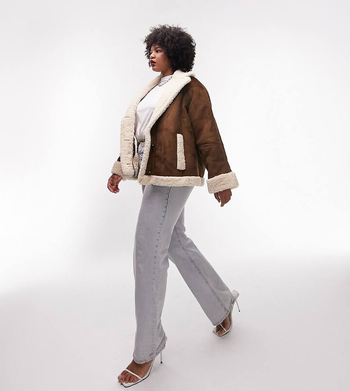 Curve faux shearling car coat in chocolate ShopStyle
