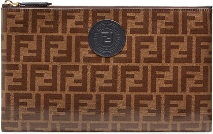Fendi F is Fendi Envelope Flat Pouch Zucca Embossed Leather Large