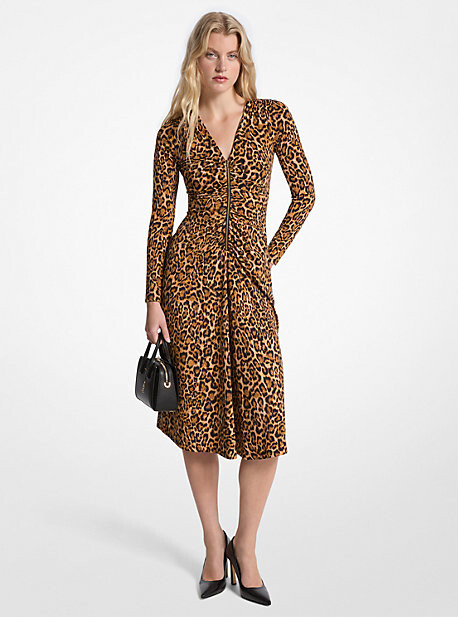 Leopard Print Matte Jersey Ruched Dress