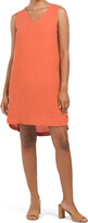 Thumbnail for your product : Tahari Sleeveless V-neck Linen Dress With Side Placket Buttons