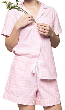 Petite Plume Gingham Cotton Pajama Shorts Set