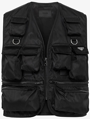 Prada Mens Black Logo-Print Quilted-Pattern Re-Nylon Vest Xl