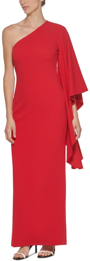 Calvin Klein One-Shoulder Draped-Sleeve Gown - ShopStyle Evening Dresses