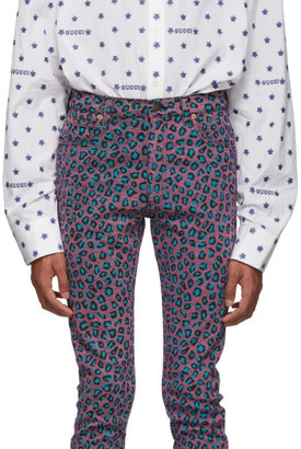 Gucci Pink and Blue Leopard Skinny Jeans
