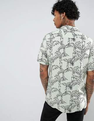 ASOS Regular Fit Palm Print Shirt With Revere Collar