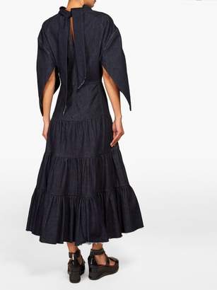 Chloé Cape-sleeve Tiered Denim Dress - Womens - Dark Denim