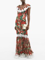 Thumbnail for your product : Dolce & Gabbana Geranium-print Lace-trim Silk-blend Gown - Red Multi