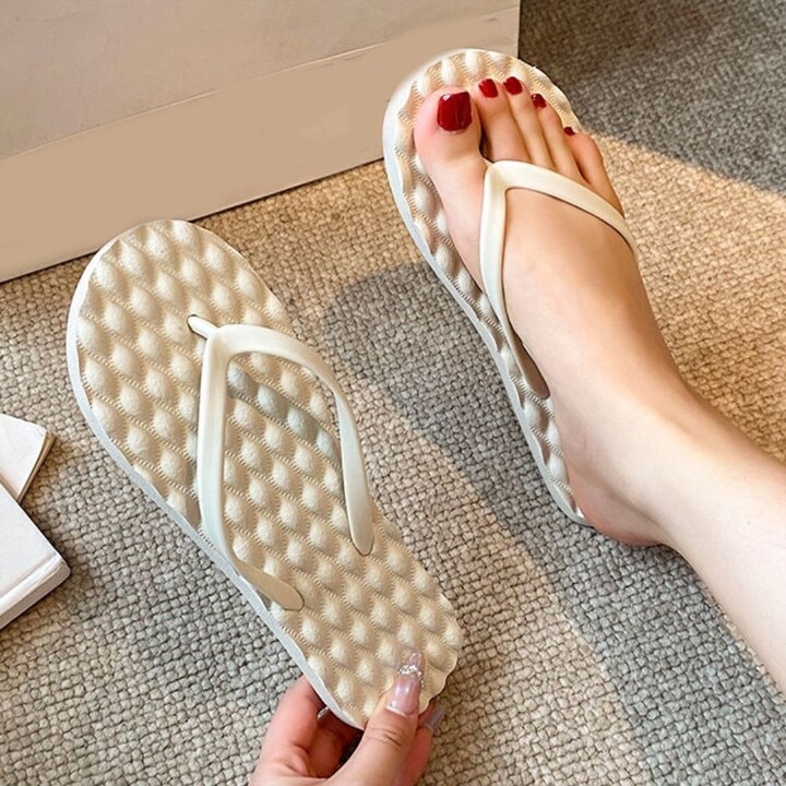 None Soft Solid Color Flat Soled Slippers Lingge Anti Slip Platform Flip Flops Clip Toe EVA Home Slides Sandals Beach