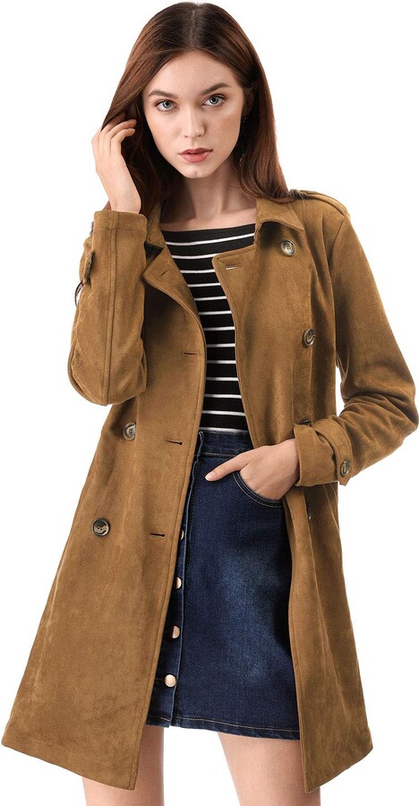 Faux Suede Trench Coat Jacket, Brown Faux Fur Suede Coat Womens Uk