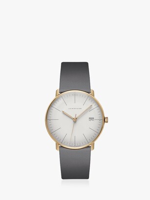 Junghans 041/7857.00 Unisex Max Bill Date Leather Strap Watch, Grey