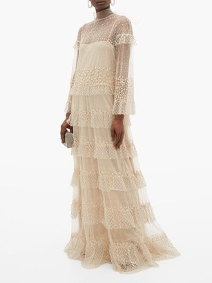 Valentino Beaded Tiered Tulle Gown - Gold