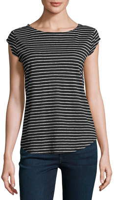 Joie Adelise Striped Cap-Sleeve Linen T-Shirt, Black