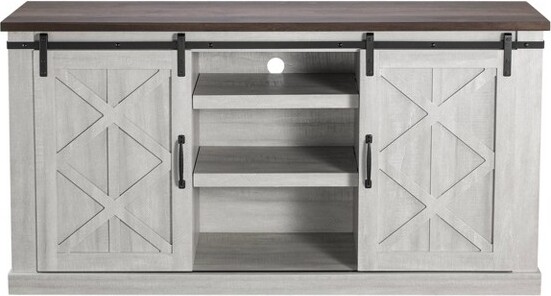 Home Essentials 58"TVStandforTVsupto65"SawCutOffWhite-HomeEssentials:SlidingBarn-Door,AdjustableShelves