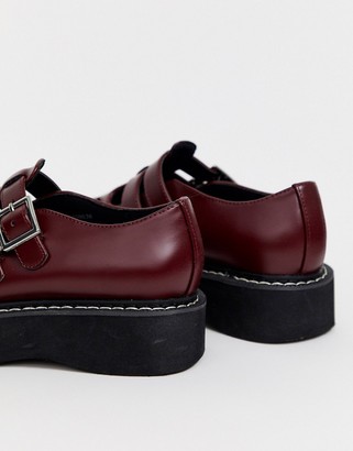 ASOS DESIGN Mass chunky mary jane flat shoes in burgundy