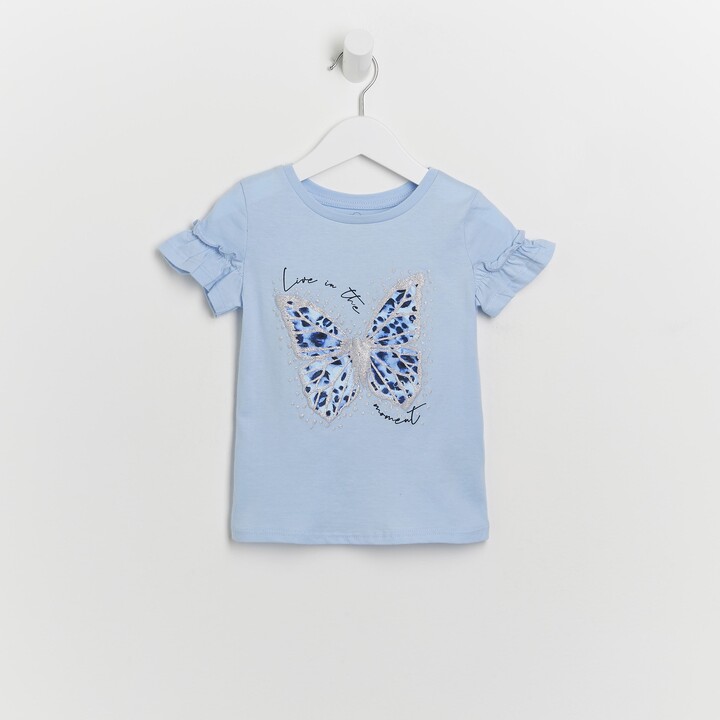 Kind Society River Island Mini Girls Blue Glitter Butterfly T