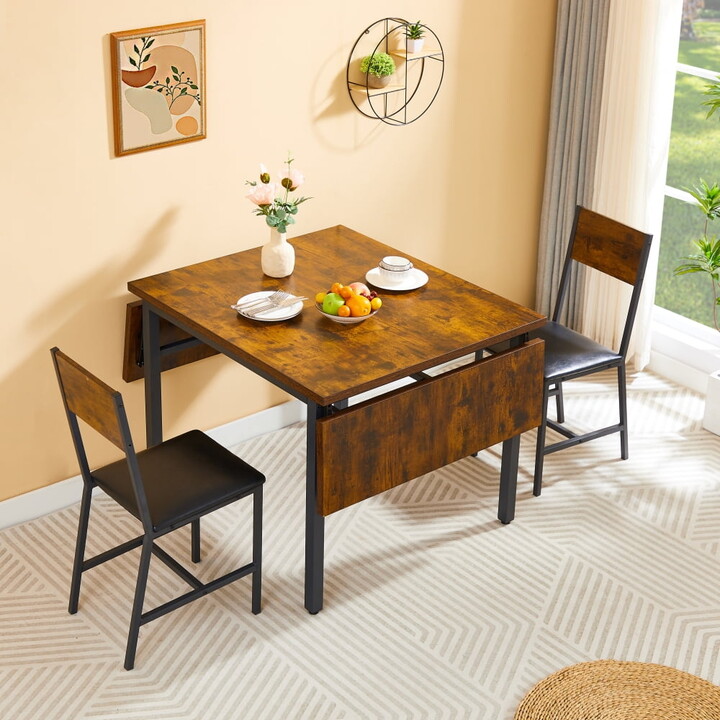 Clipeyh Folding Dining Table, Kitchen Table Foldable Dining Room Dinner Drop Leaf Tables for Small Spaces,Seats 2-6 People,63.2'' L x 35.5'' W x 30.5'' H,Rustic Brown