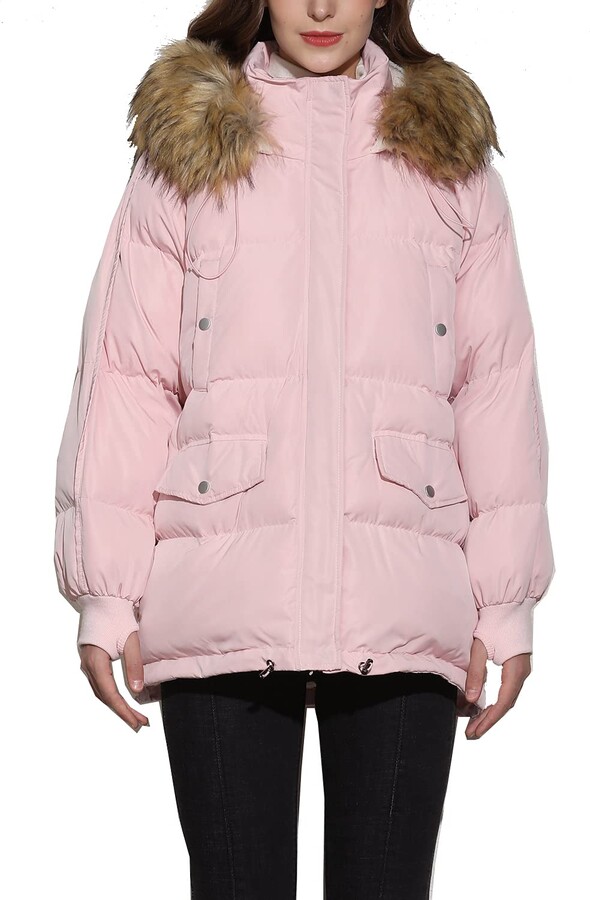pink fluffy puffer jacket