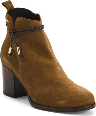 Suede Heeled Booties With Side Strap And Tie Detail for Women | Man-Made Sole/Suede