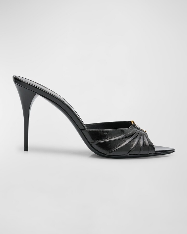 Saint Laurent Babylone Ruched Leather Mule Sandals