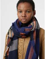 Thumbnail for your product : Burberry Fringed Check Wool Cashmere Scarf