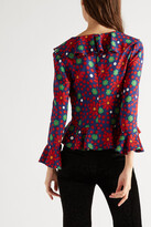 Thumbnail for your product : Saint Laurent Ruffled Floral-print Crepe Blouse - Red