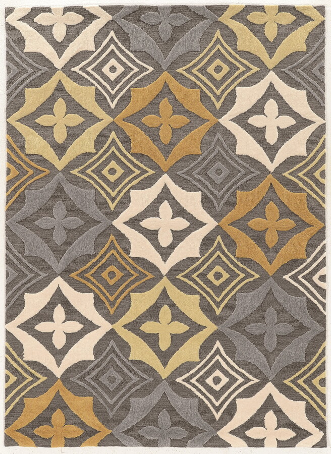 Linon Trio Emblem Hand Tufted Polyester 5'x7' Area Rug in Gray