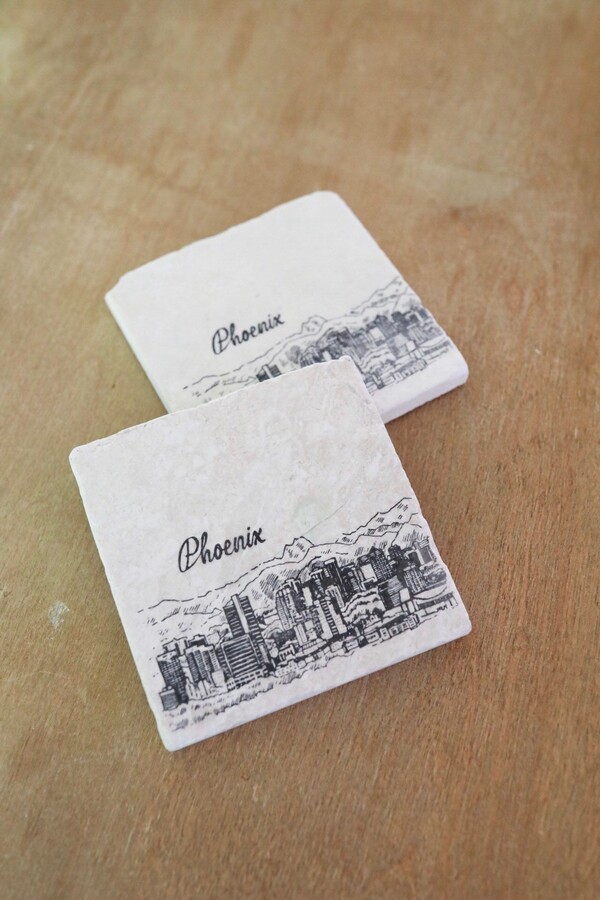 Etsy Phoenix Arizona City Skyline Marble Coaster Set - Stone Coasters - Marble Drink Custom Coasters