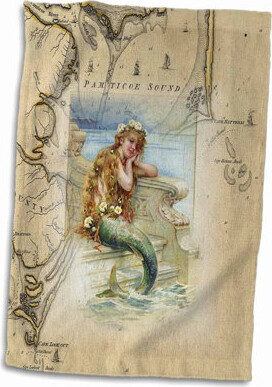 Longshore Tides Vintage Mermaid Map Towel - Outer Banks Edition 15x22
