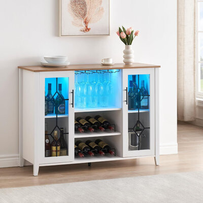 Gracie Oaks Wine Bar Cabinet With Led LightHome Coffee Cabinet With Wine And Glass RackKitchen Buffet Sideboard With StorageLiquor Cabinet For BarDining Room