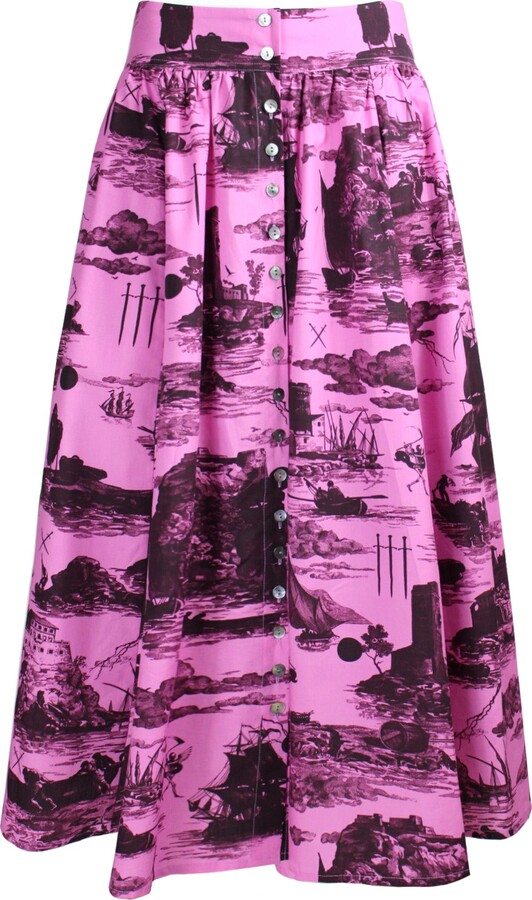 Klements Pink Eddie Cotton Skirt Doomed Voyage Print In Sorbet & Port