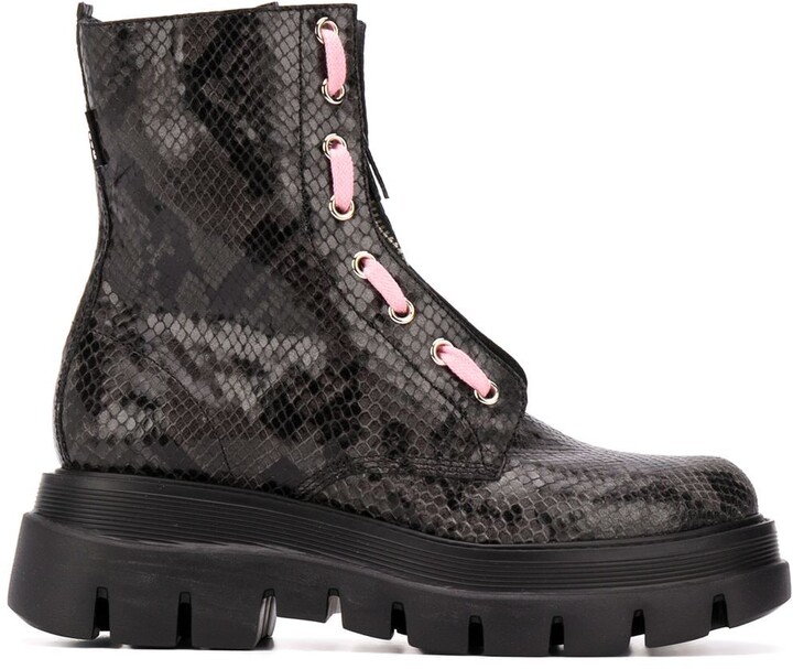 snakeskin black ankle boots