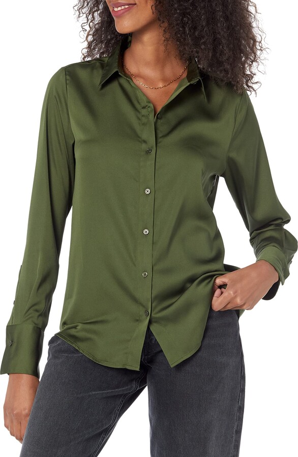 Women's Green Satin Blouses ShopStyle CA