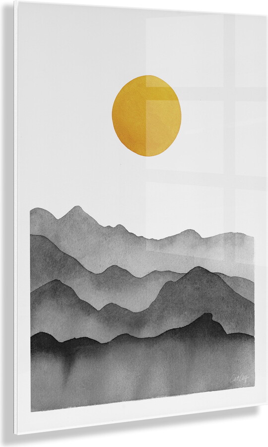 Kate and Laurel Black Yellow Mountain Range Silhouette Floating Acrylic Art by Cat Coquillette, 23x31, Calming Landscape Art for Wall