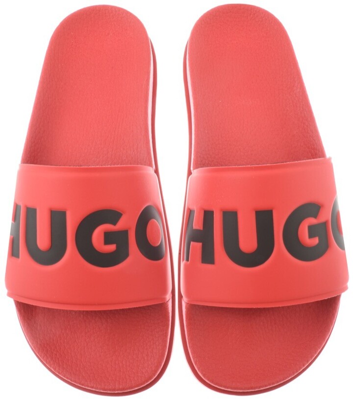 red hugo boss sliders