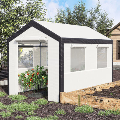 Wovilo 10' X 7' Greenhouse, Outdoor Garden Warm House With 2 Zippered Doors, 4 Windows & Cover, White Weather