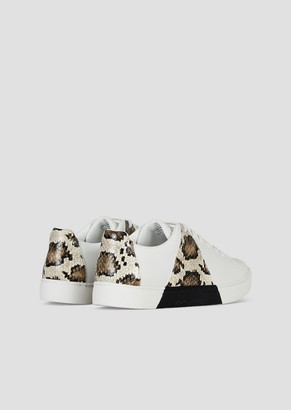 Emporio Armani Leather Sneakers With Python-Effect Leather