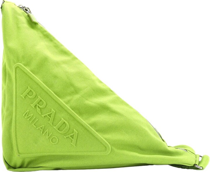 Prada Green Canvas Triangle Logo Zip Crossbody Embossed Large (Authentic Pre- Loved)