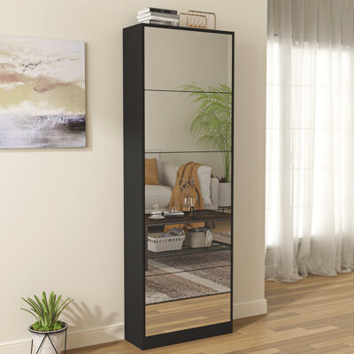 Hokku Designs Modern Sleek 5-tier Flip-down Shoe Cabinet With Mirror Door & Double-layer Plastic Racks