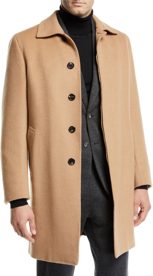 Brioni Men S Single Breasted Camel Hair Car Coat Shopstyle