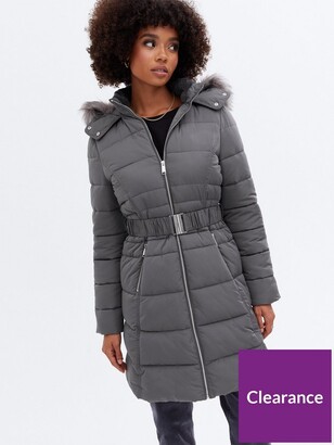 New Look Grey Belted Padded Long Jacket - ShopStyle Down & Puffer Coats