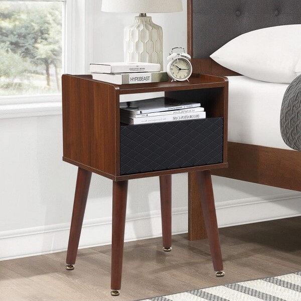 DobleePy MidCenturyModernEndTableWoodenBedsideTableEndTableSideTablewith2TiersStorageforBedroomLivingRoom