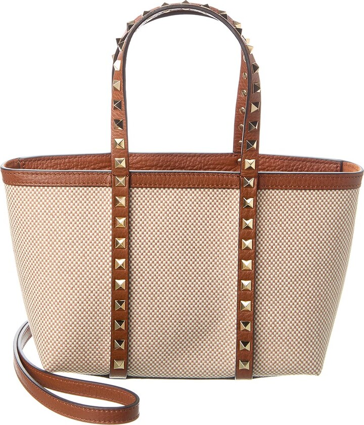 Valentino Rockstud Mini Leather & Canvas Tote
