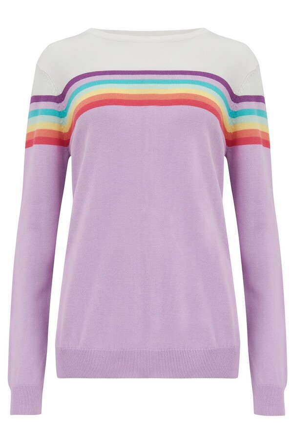black jumper with rainbow stripe