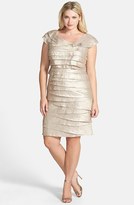 Thumbnail for your product : London Times Portrait Collar Shimmer Shutter Pleat Dress (Plus Size)