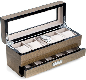 Bey-Berk Lacquered Gray Wood 5 Watch Box With Glass Top