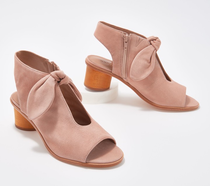 blush heels with bow