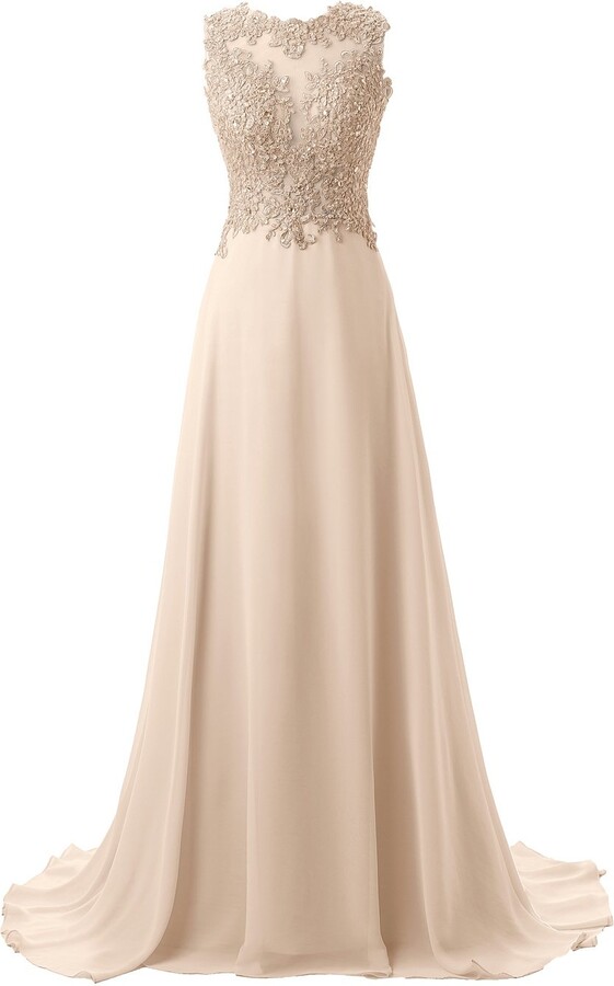 Callmelady Chiffon Long Prom Dresses for Women Evening Gowns UK with Lace Appliques