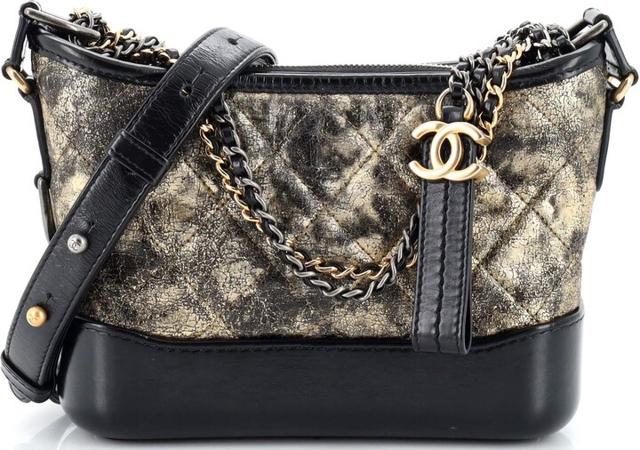 Chanel 2019 New York Gabrielle Medium Croco Embossed Hobo Bag Black